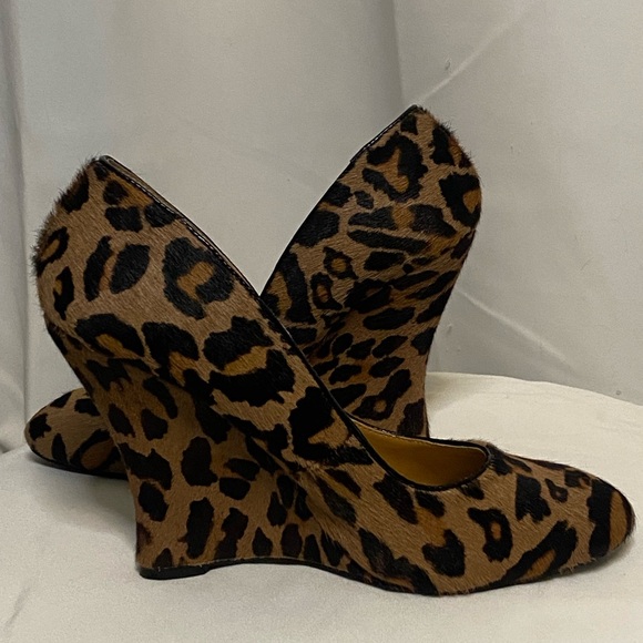 Nine West Leopard Wedges Cow Hide Fur - Picture 7 of 9